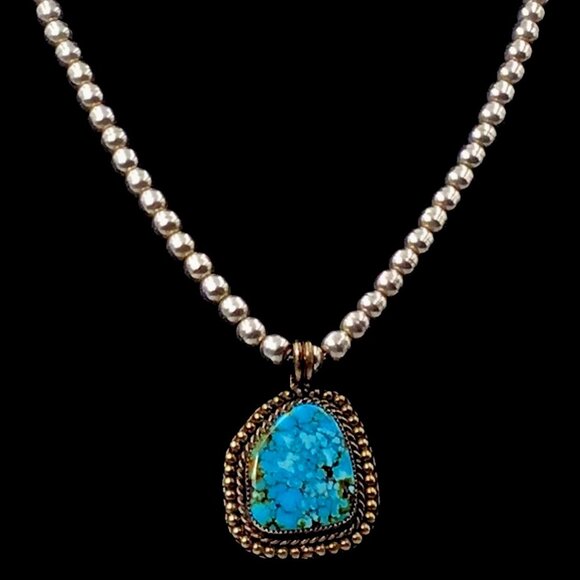 Sterling Silver Native American Turquoise Pendant Vintage Signed 23.9Grams 2.25” - Picture 1 of 12